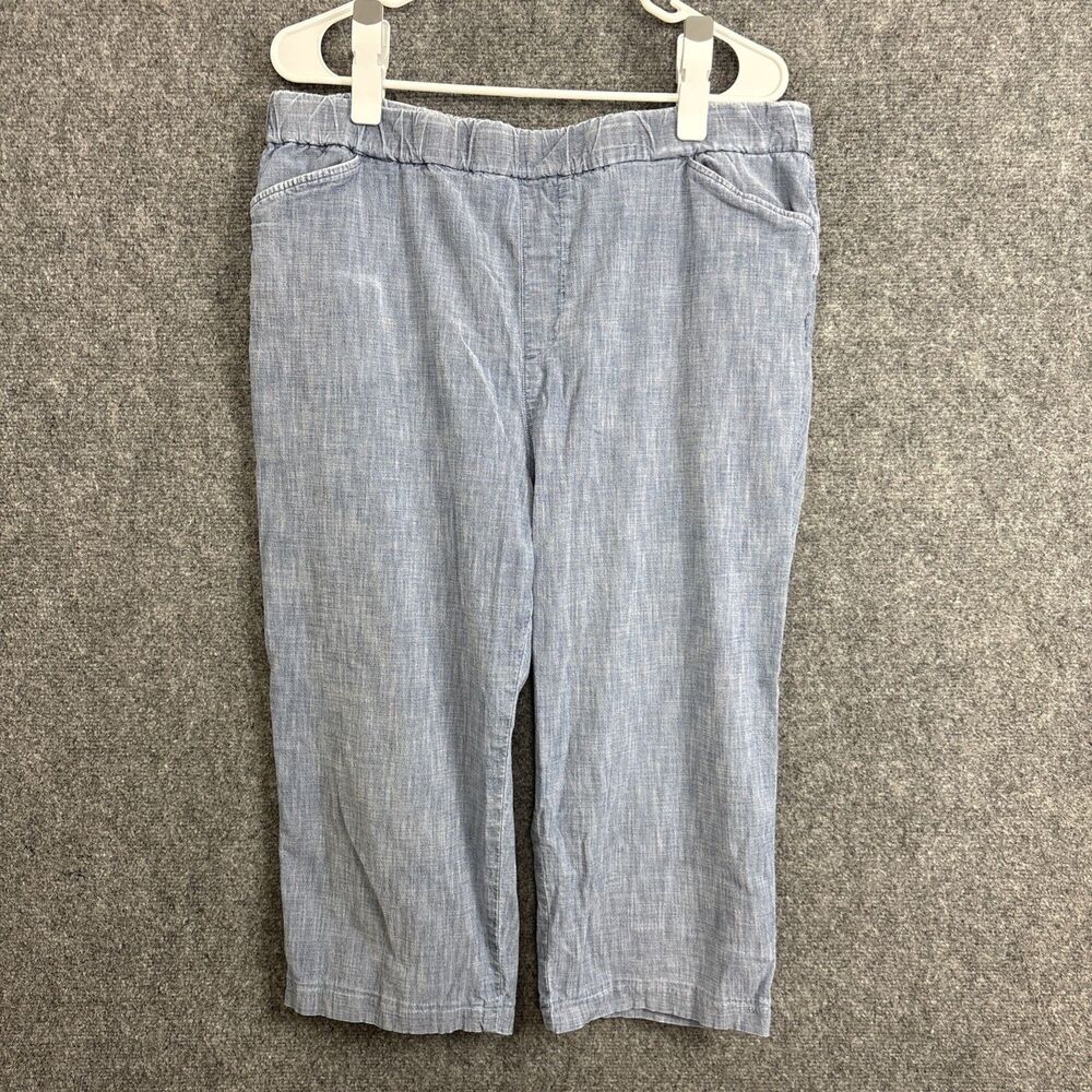 Lands End Pull On Crop Pants Womens Size 16 Blue lightweight Denim